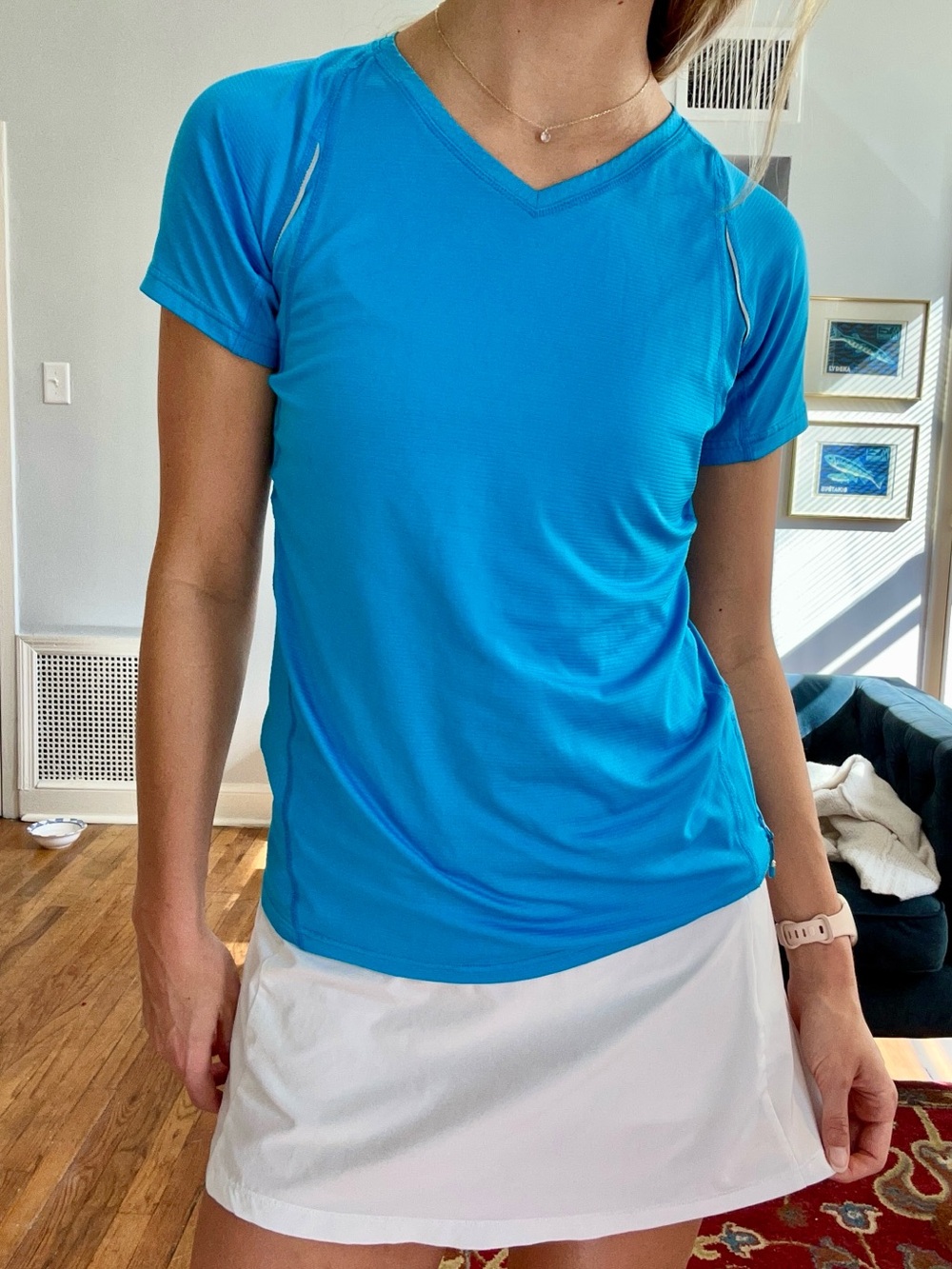 Bright Blue V-Neck Short Sleeve Athletic Active Running Golf or Tennis Tee